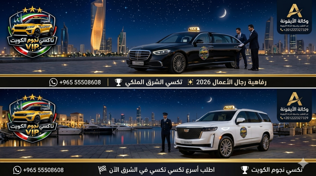 تاكسي الشرق تكسي النجوم الكويت خدمة رجال أعمال VIP مرسيدس وكاديلاك 2026 أمام برج الحمراء 55508608