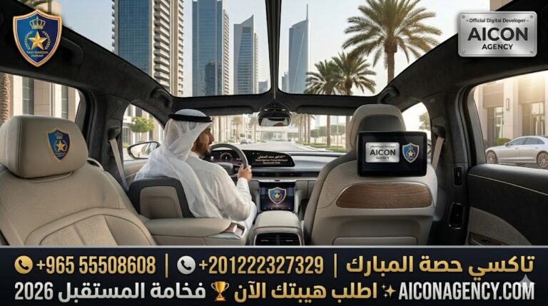 داخلية تاكسي حصة المبارك تكسي النجوم الكويت خدمة VIP مع شاشات ذكية متطورة وتطوير وكالة الأيقونة الرقمية رقم 55508608