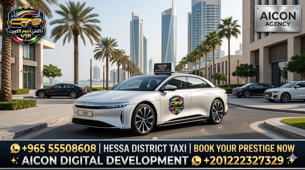 تاكسي حصة المبارك تكسي النجوم الكويت خدمة VIP سيارة لوسيد إير 2026 باللوجو المرفق رقم 55508608 وتطوير وكالة الأيقونة الرقمية +201222327329